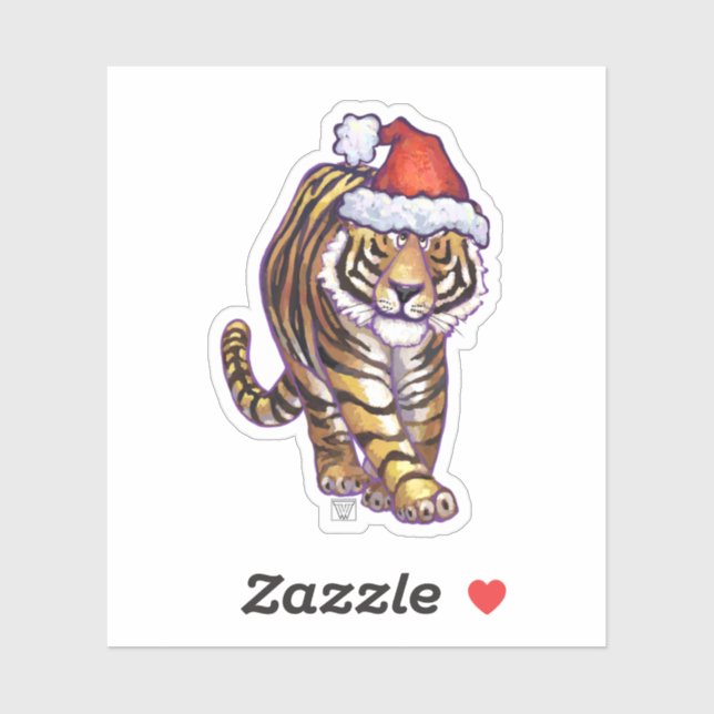 Cute Tiger in a Santa Hat Sticker (Sheet)