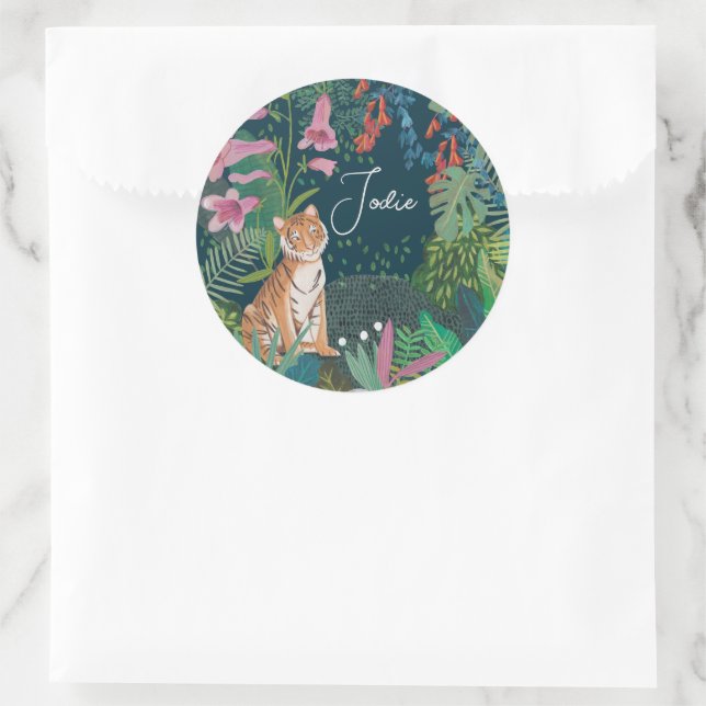 Cute Tiger Jungle Baby Shower Classic Round Sticker (Bag)