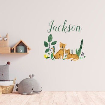 Cute Tiger Jungle Custom Name Nursery Wall Decal by CartitaDesign at Zazzle