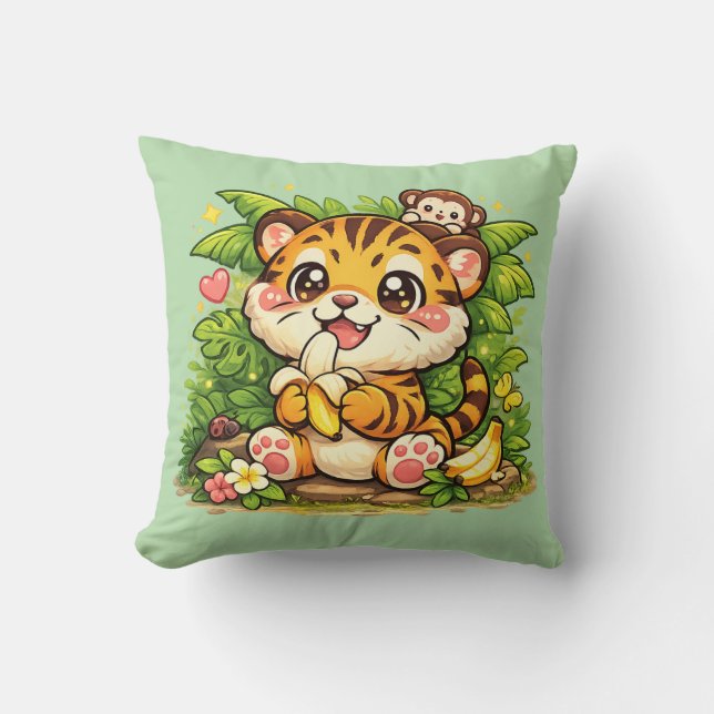 Cute Tiger Jungle Kawaii Cushion Pillow (Front)