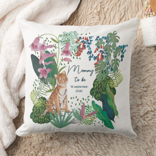 Cute Tiger Jungle Mommy to Be Baby Shower    Throw Pillow