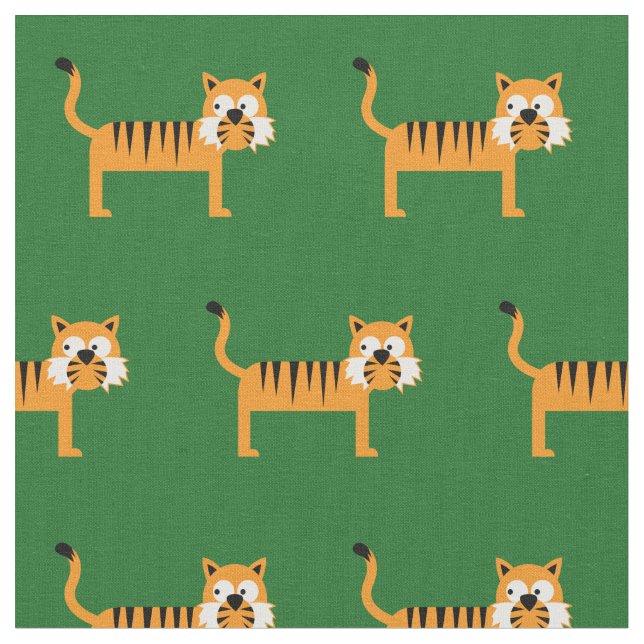 Cute Tiger Kid Baby Nursery Green Cat Fabric (Close Up)