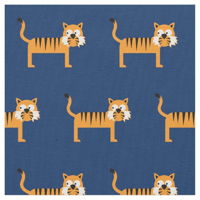 Cute Tiger Kid Baby Nursery Navy Blue Cat Fabric (Close Up)