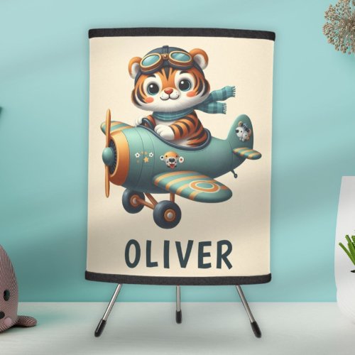 Cute Tiger Kid Flying a Plane Personalized Tripod Lamp