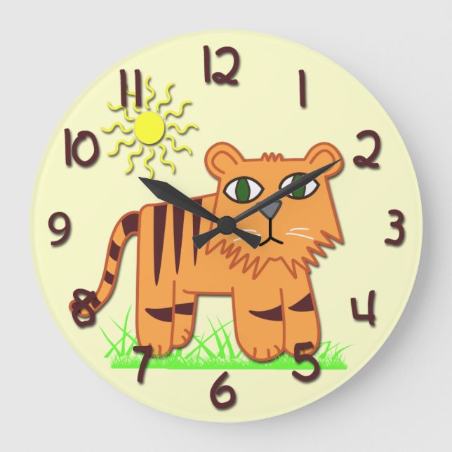 Cute Tiger Kid's Round Wall Clock (Front)