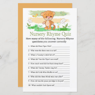Cute Tiger Nursery Rhyme Quiz baby shower game