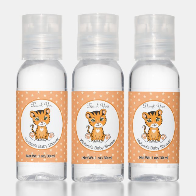 Cute Tiger on Star Pattern Thank You Baby Shower Hand Sanitizer (Set)