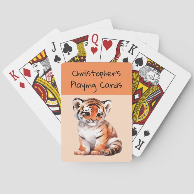 Cute tiger orange peach kids poker cards (Back)