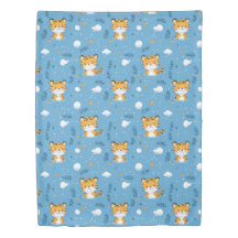 Cute Tiger Pattern Blue Duvet Cover for Child