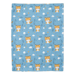 Cute Tiger Pattern Blue Duvet Cover for Child