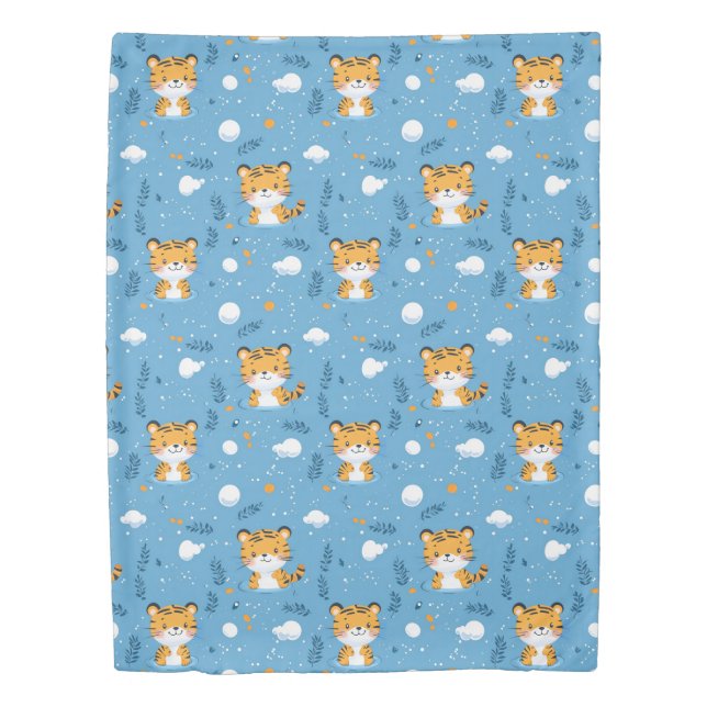 Cute Tiger Pattern Blue Duvet Cover for Child (Front)