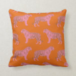 Cute Tiger Pattern in Vibrant Pink and Orange Throw Pillow<br><div class="desc">Trendy and colorful pattern artwork of a safari striped tiger in pink and orange. Cool gift for simple minimalist design lovers who are also fans of tigers.</div>