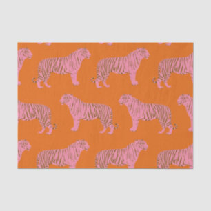 Cute Tiger Pattern in Vibrant Pink and Orange Tissue Paper