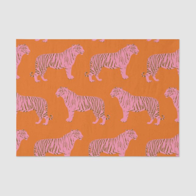 Cute Tiger Pattern in Vibrant Pink and Orange Tissue Paper (Front)