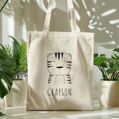 Cute Tiger Personalized Black White  Tote Bag