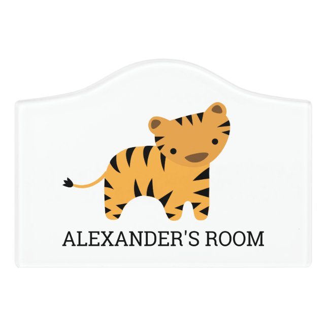 Cute Tiger Personalized Kids Room Door Sign (Small Crest Front)