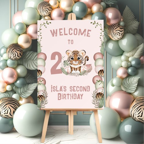 Cute Tiger Pink Girl Safari 2nd Birthday Welcome Foam Board