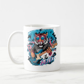 Cute Tiger Playing Bass Guitar Animal Playing Guit Coffee Mug
