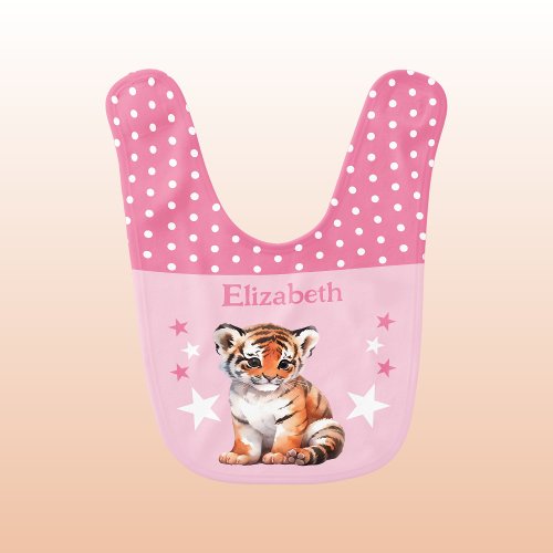 Cute tiger polka dots stars add name pink baby bib