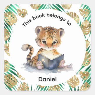 Cute Tiger Reading a Book