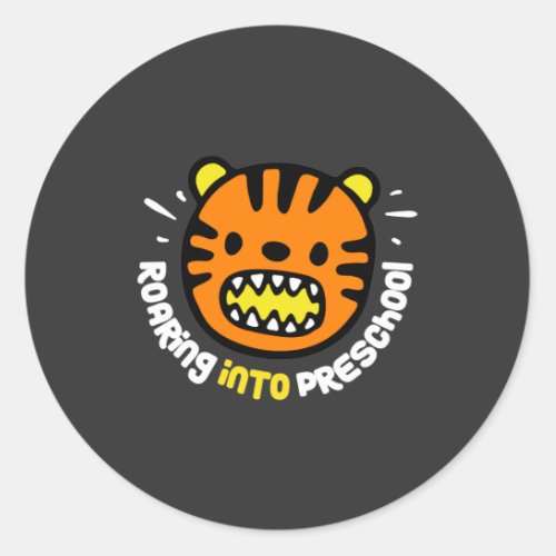 Cute Tiger Roaring Into Preschool Classic Round Sticker