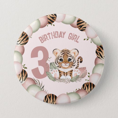 Cute Tiger Safari Birthday Girl button