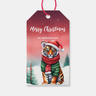 Cute tiger safari Santa Christmas party Snow kids Gift Tags