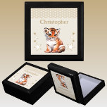 Cute tiger stars add name brown keepsake gift box<br><div class="desc">Keepsake Gift Box for children.
Personalize with a name.
Featuring a cute tiger,  polka dots and stars with the colors brown and white.</div>