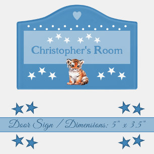 Cute tiger stars baby's room add name blue door sign