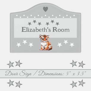 Cute tiger stars baby's room add name grey door sign