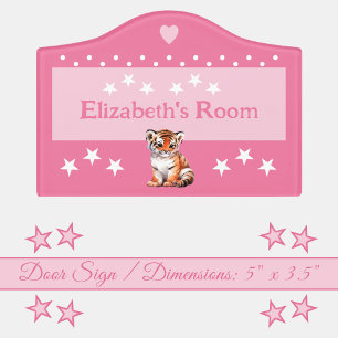 Cute tiger stars baby's room add name pink door sign