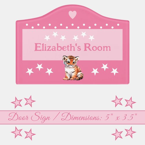 Cute tiger stars babys room add name pink door sign
