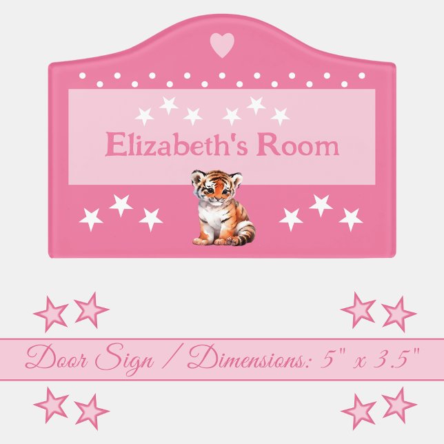 Cute tiger stars baby's room add name pink door sign (Creator Uploaded)