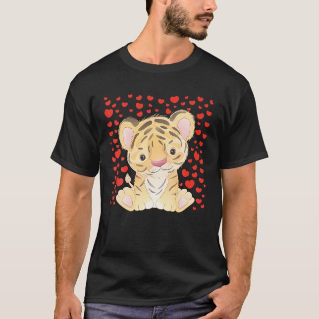 Cute Tiger Valentine Day Red Heart's Bee Lover T-Shirt (Front)