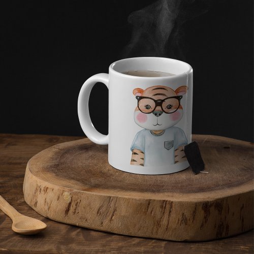 Cute Tiger Wearing Glasses Illustration Coffee Mug