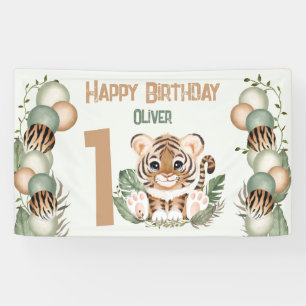 Cute Tiger Wild One Boy 1st Birthday Banner