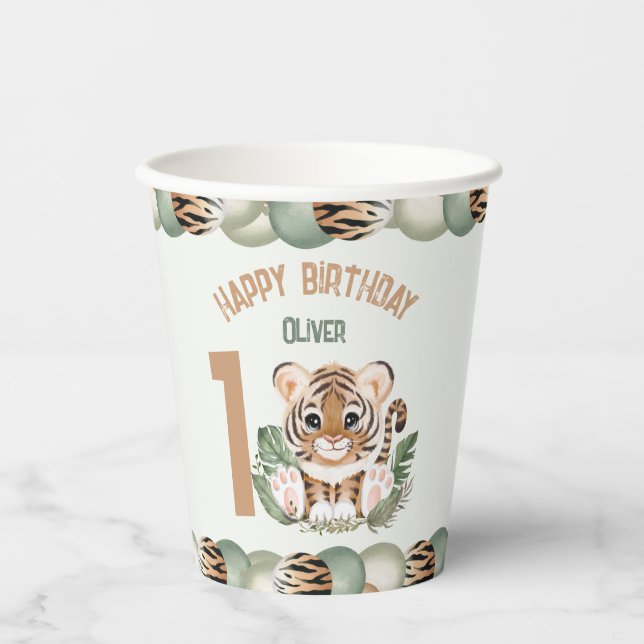 Cute Tiger Wild One Boy 1st Birthday Paper cup (Front)