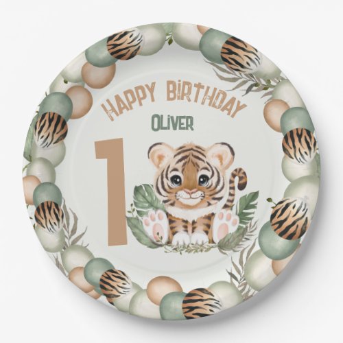 Cute Tiger Wild One Boy 1st Birthday Paper Plate