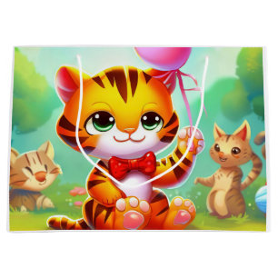 Cute tiger with a balloon illustration large gift bag