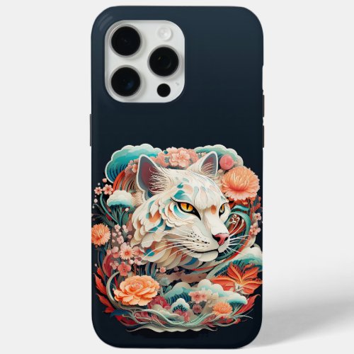 Cute Tiger with flowers Paper Cutout iPhone 15 Pro Max Case