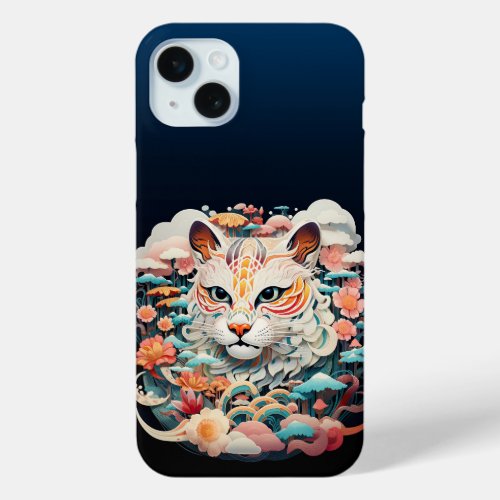 Cute Tiger with flowers Paper Cutout iPhone 15 Plus Case