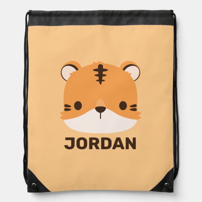 Cute Tiger with Personalized Nam Drawstring Bag (Front)