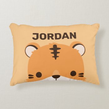 Cute Tiger With Personalized Name Accent Pillow by chingchingstudio at Zazzle