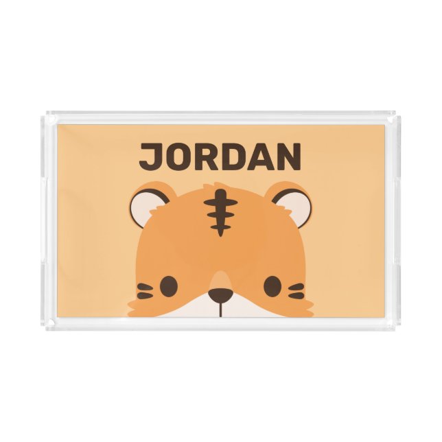 Cute Tiger with Personalized Name Acrylic Tray (Front)