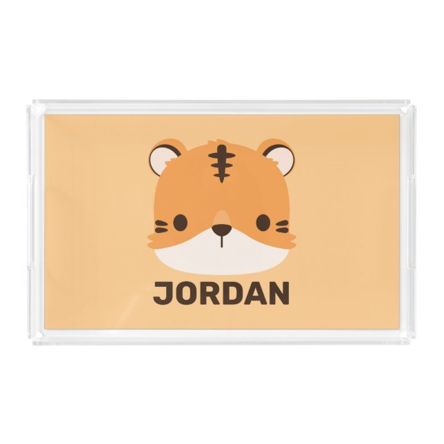 Cute Tiger with Personalized Name Acrylic Tray (Front)