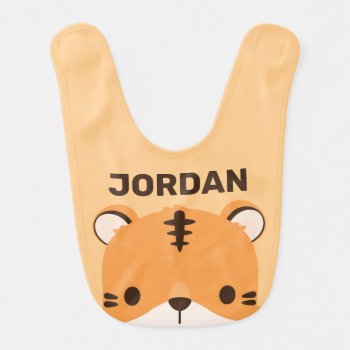 Cute Tiger With Personalized Name Baby Bib by chingchingstudio at Zazzle