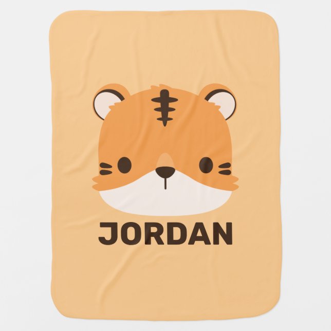Cute Tiger with Personalized Name Baby Blanket (Front)