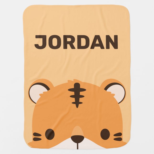 Cute Tiger with Personalized Name Baby Blanket (Front)
