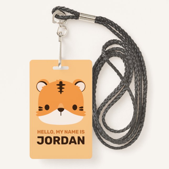 Cute Tiger with Personalized Name Badge (Front with Lanyard)
