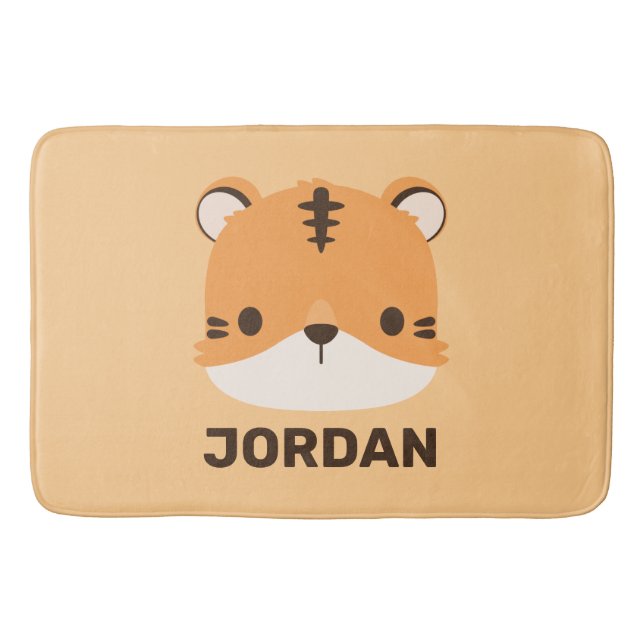 Cute Tiger with Personalized Name Bath Mat (Front)